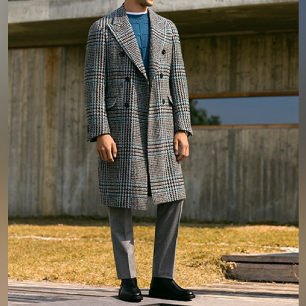 Canali Black/Blue Classic Plaid Overcoat in Medium/US 38